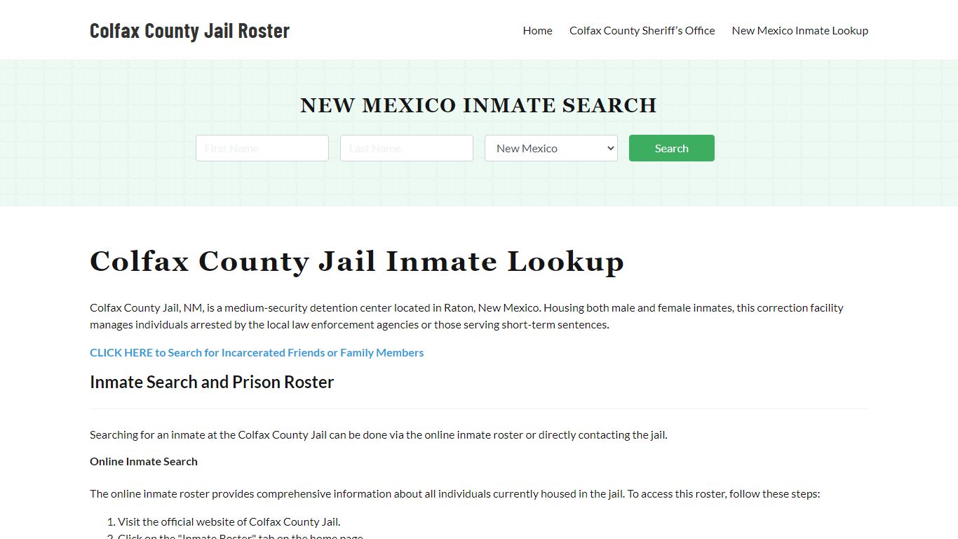 Colfax County Jail Roster Lookup, NM, Inmate Search